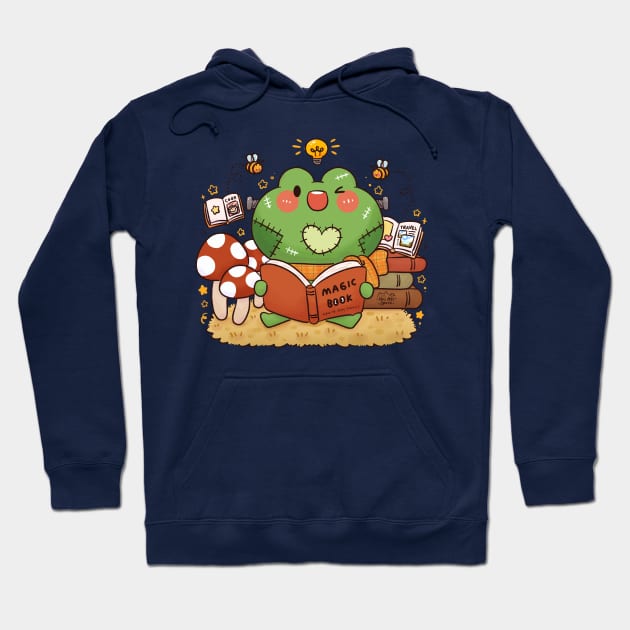 Cute Frogeinstein with Magic Spell Book Hoodie by Nas.ArtSpace